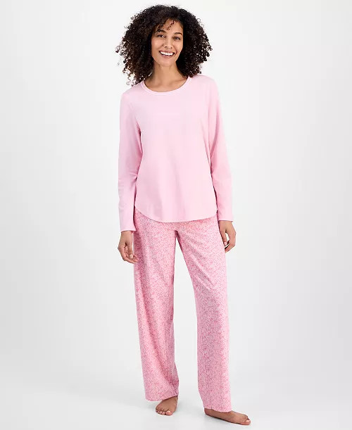 Women's Long-Sleeve Jersey Pajama Set | Macy's