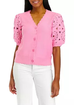 Women's Crochet Sleeve Scalloped Cardigan | Belk