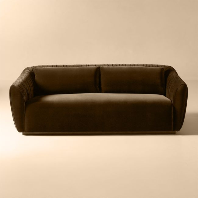 Emile 78"" Dark Brown Ruched Velvet Sofa | CB2