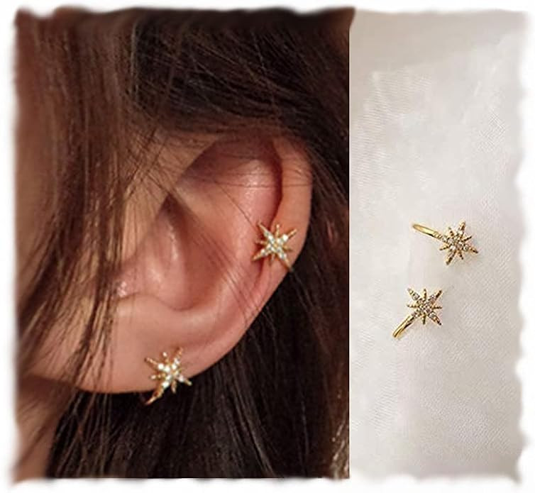 Simple CZ Star Cuff Wrap Earring - Cute Snowflake Crystal Twinkle Helix Cartilage Clip-on Non-Pie... | Amazon (US)