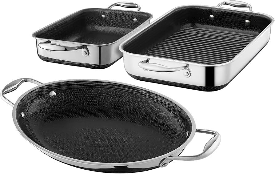 HexClad Hybrid Nonstick 4 Piece Roasting Pan Set with Rack, Induction Ready | Amazon (US)