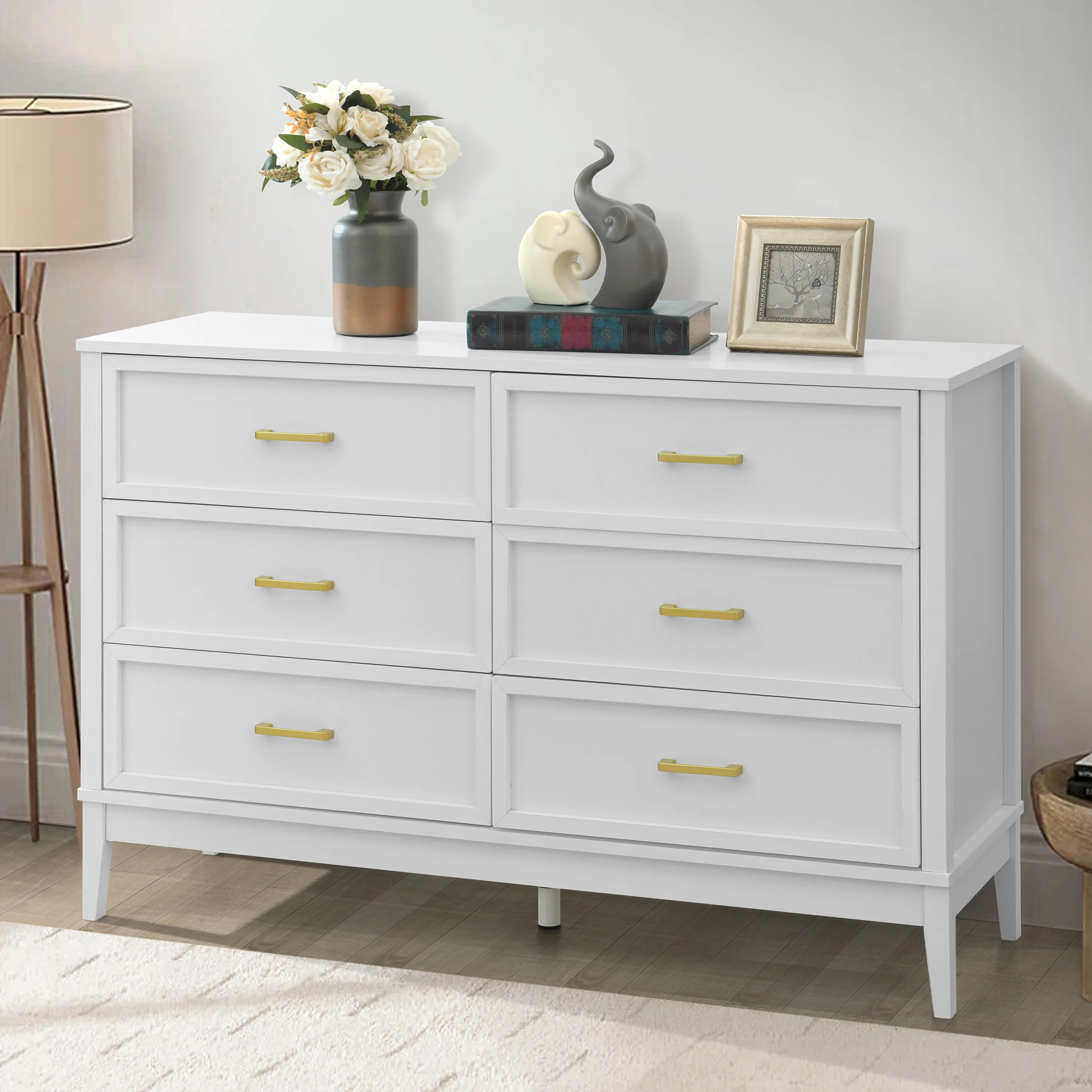 Walter 6 Drawer Dresser for Bedroom, 47.3″ W Modern Wide Chest of Drawers, Wood Storage Organiz... | Wayfair North America