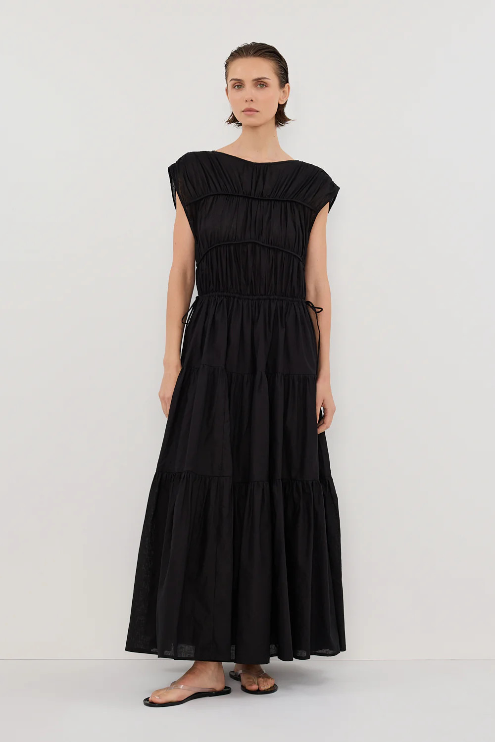 FLYNN BLACK LINEN BLEND MIDI DRESS | DISSH