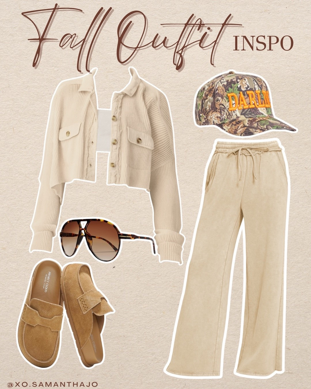 Casual cozy neutral fall outfit inspo  cozy cropped cardigan, relaxed wide-leg drawstring pants, tan suede mule slides, and oversized tortoise aviator sunglasses camo print trucker hat darlin acid washed pants cozy sweatpants waffle knit 

#LTKSeasonal #LTKStyleTip #LTKFindsUnder100