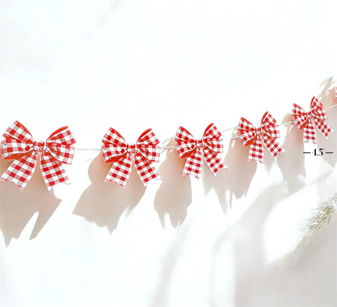 Red Gingham Bow Garland, Christmas Bow Banner, Red Bow Decor, Bow Theme - Etsy | Etsy (US)