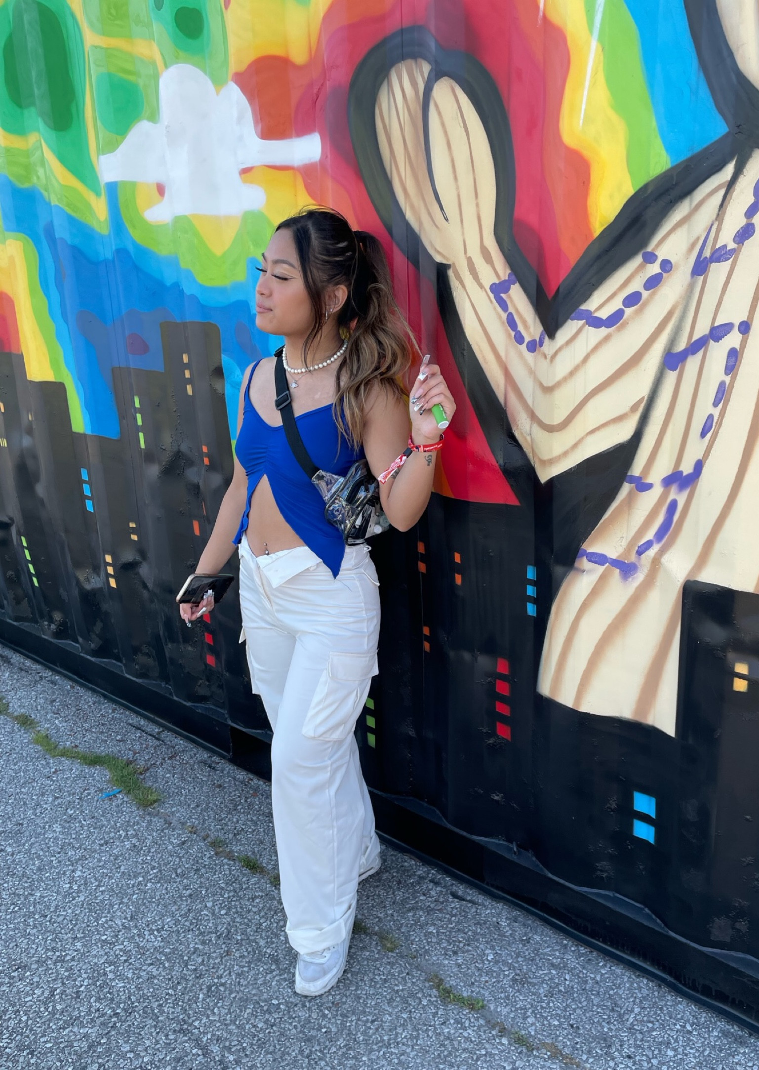 music festival inspo, electric blue crop top, white cargo pants, streetwear, hip hop fashion

#LTKfit #LTKFind #LTKstyletip