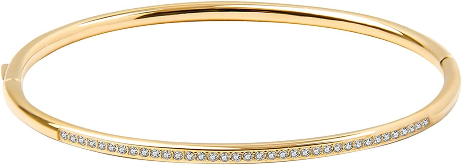 KRFITYA Cubic Zirconia Bangle Tennis Bracelet, Women Stainless Steel Hinged Jewelry Crystal Oval ... | Amazon (US)