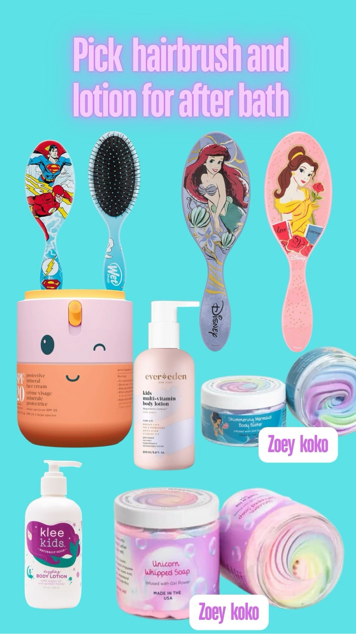 Kid’s Bath bar final step
Pick your lotion and hair brush