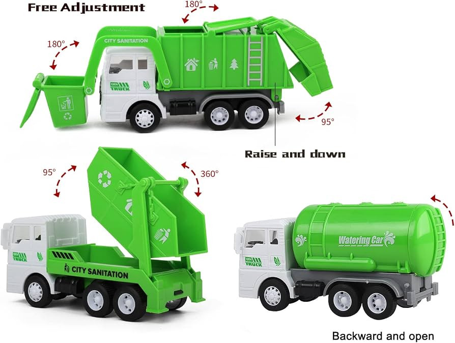 Toy Vehicles Set 3 Pack Sanitation Truck Car Model Garbage Trucks Water Tanker Playset with 8 Sig... | Amazon (US)