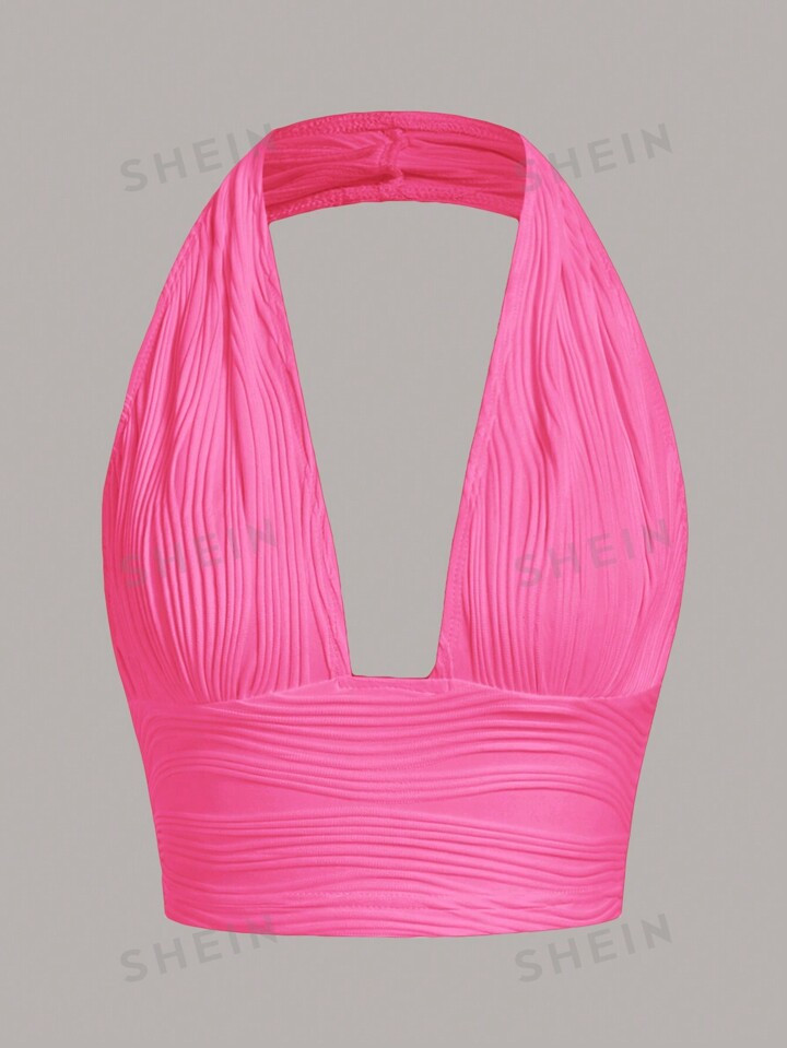 SHEIN ICON Solid Color Knitted Halter Top | SHEIN