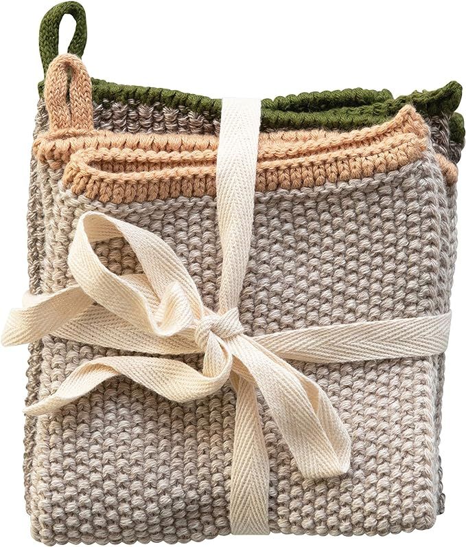 Creative Co-Op Square Cotton Knit (Set of 2) Dish Cloth, Multi | Amazon (US)