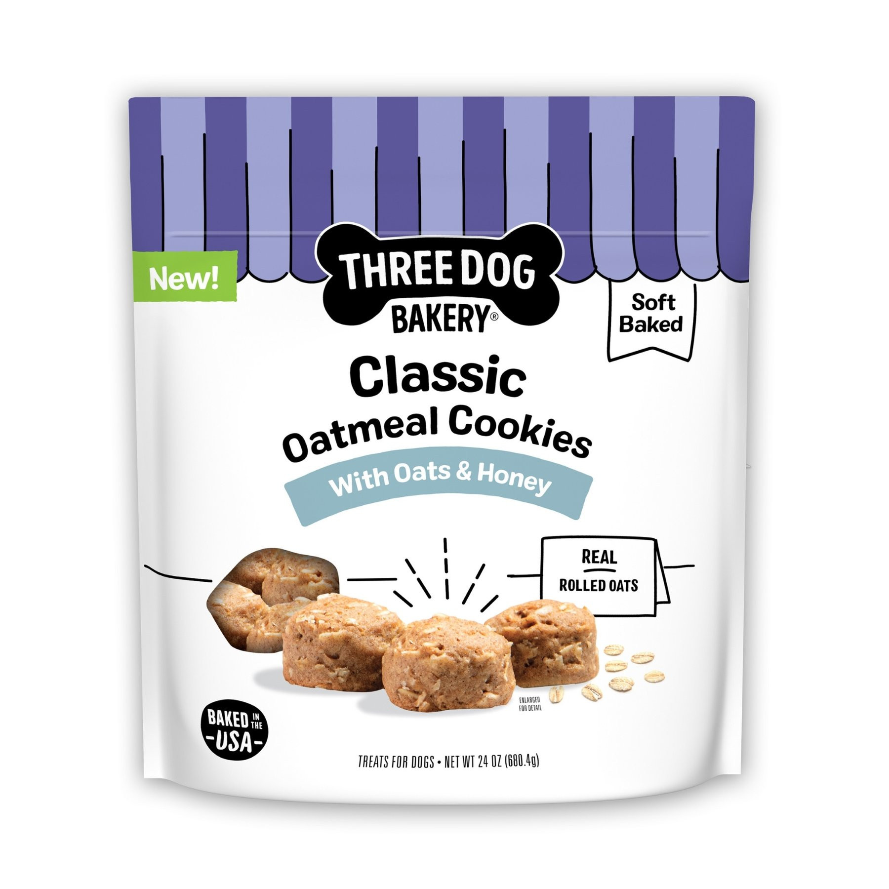 Three Dog Bakery Classic Oatmeal Cookie Dog Treats, 24-oz bag | Chewy