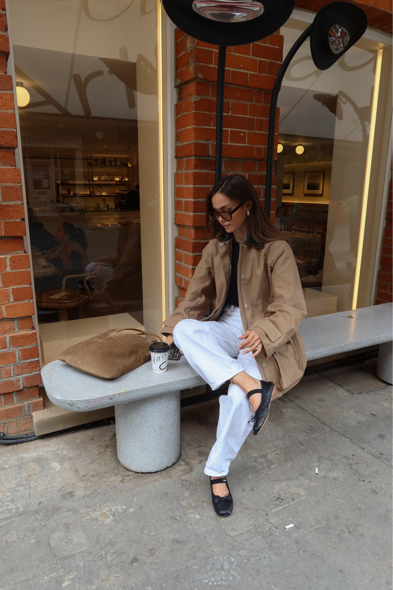 Autumn outfit, transitional style, cos field jacket, neutrals, fall fashion, miu miu bag and shoes, tan jacket, white jeans, Agolde, adanola tshirt, casual outfit 

#LTKautumn #LTKuk #LTKstyletip
