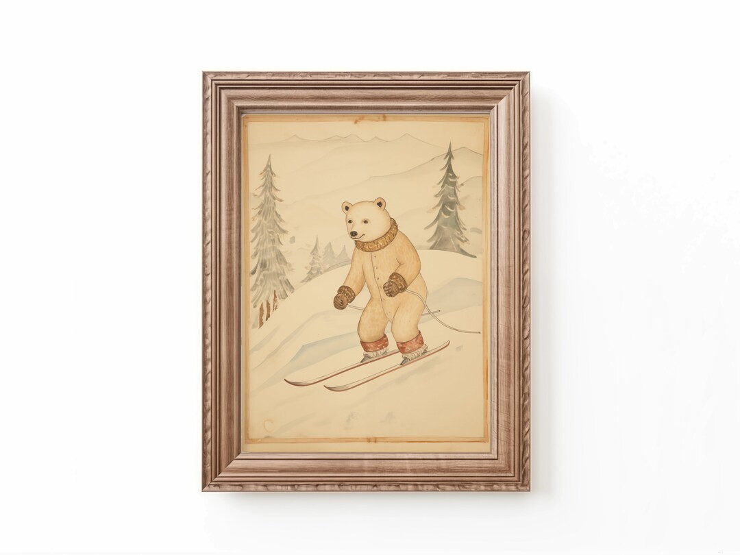 Skiing Bear Nursery Art: Vintage Watercolor Print (digital Download) - Etsy | Etsy (US)