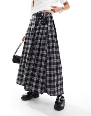 COLLUSION maxi kilt skirt in monochrome plaid | ASOS (Global)