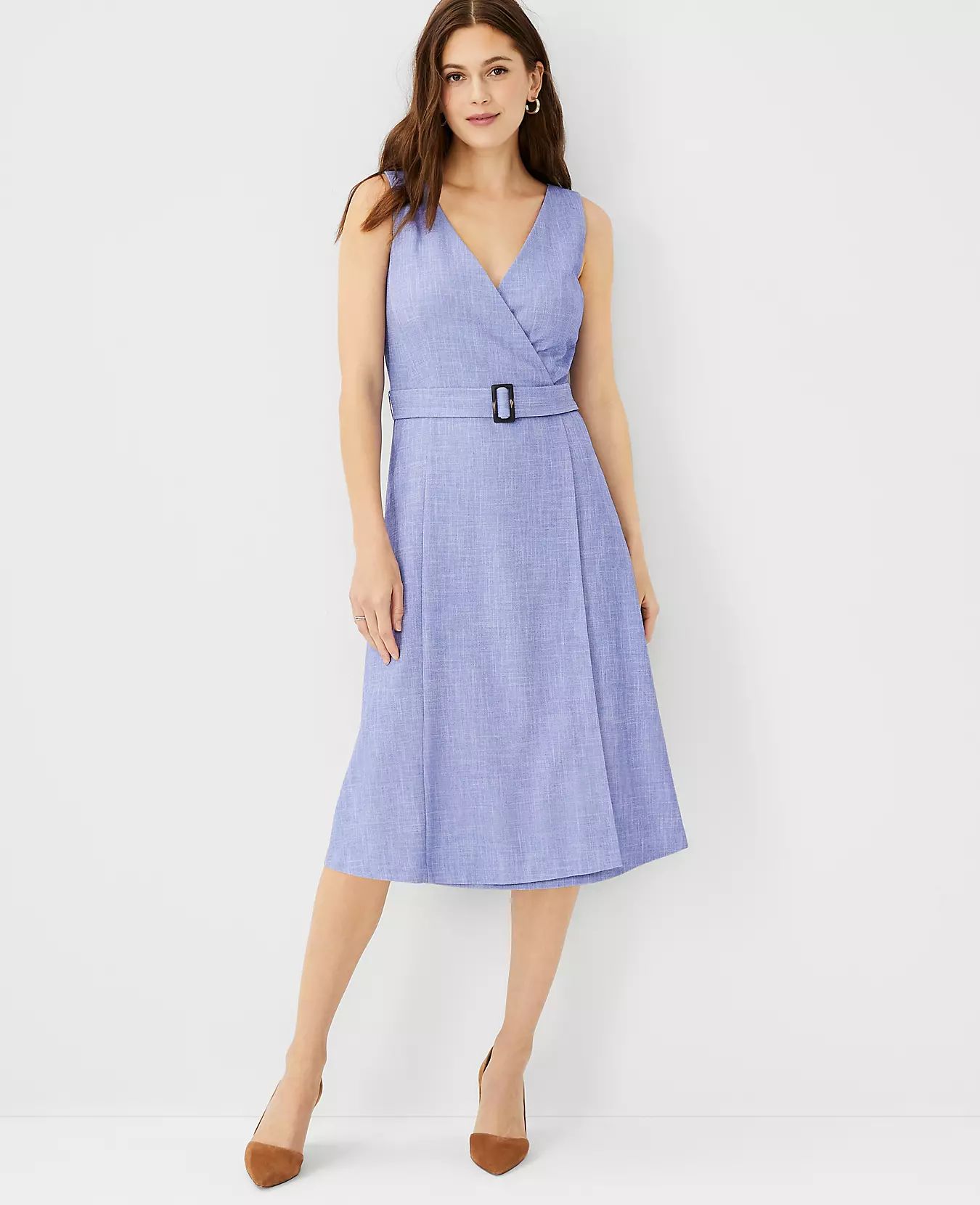 The Belted Sleeveless Dress in Cross Weave | Ann Taylor (US)