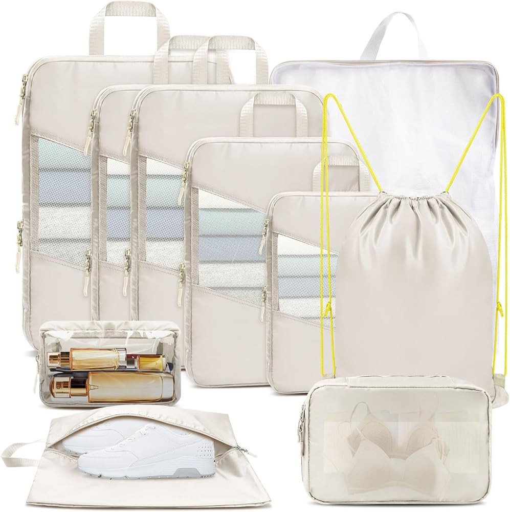 10 Set Compression Packing Cubes for Travel, Suitcase Organizer Bags Set for Travel Accessories, ... | Amazon (US)