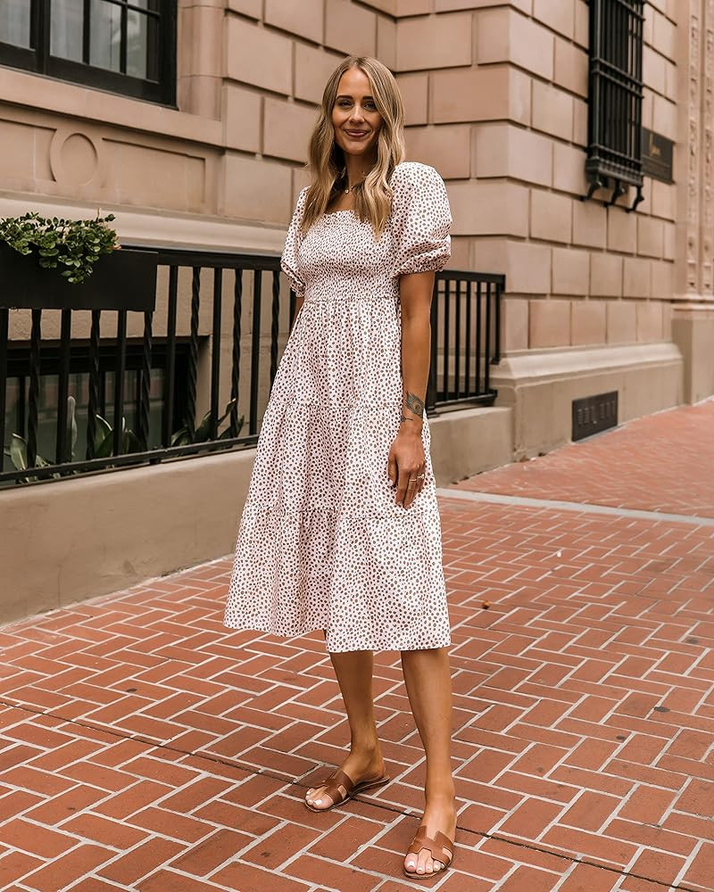 The Drop Women's White/Praline Dot Print Smocked Balloon Sleeve Tiered Midi Dress by @fashion_jac... | Amazon (US)