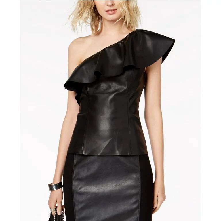 INC Womens Faux-Leather One-Shoulder Top, Deep Black, X-Large - Walmart.com | Walmart (US)