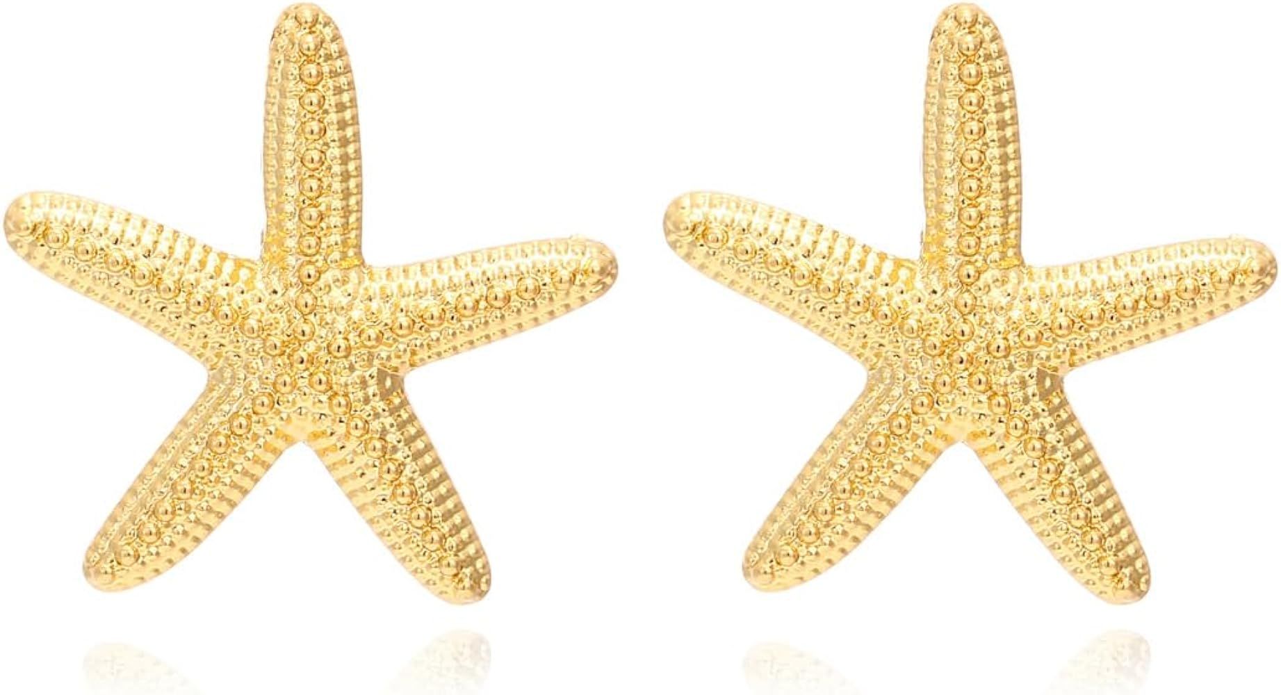 Starfish Earrings Gold Starfish Stud Earring for Women Girls Boho Exaggerated Star Drop Earrings ... | Amazon (US)