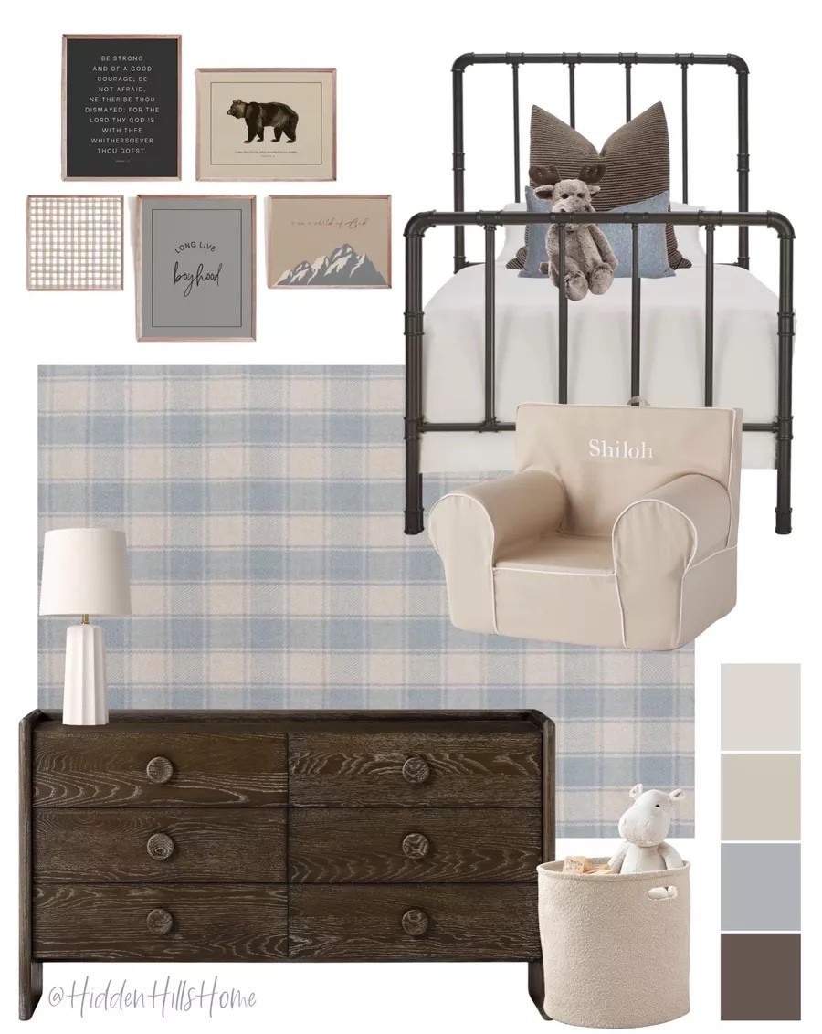 kids bedroom decor mood board,  boys room decor ideas, toddler boys room ideas, kids room design, blue and brown bedroom #boysroom

#LTKKids #LTKSaleAlert #LTKHome