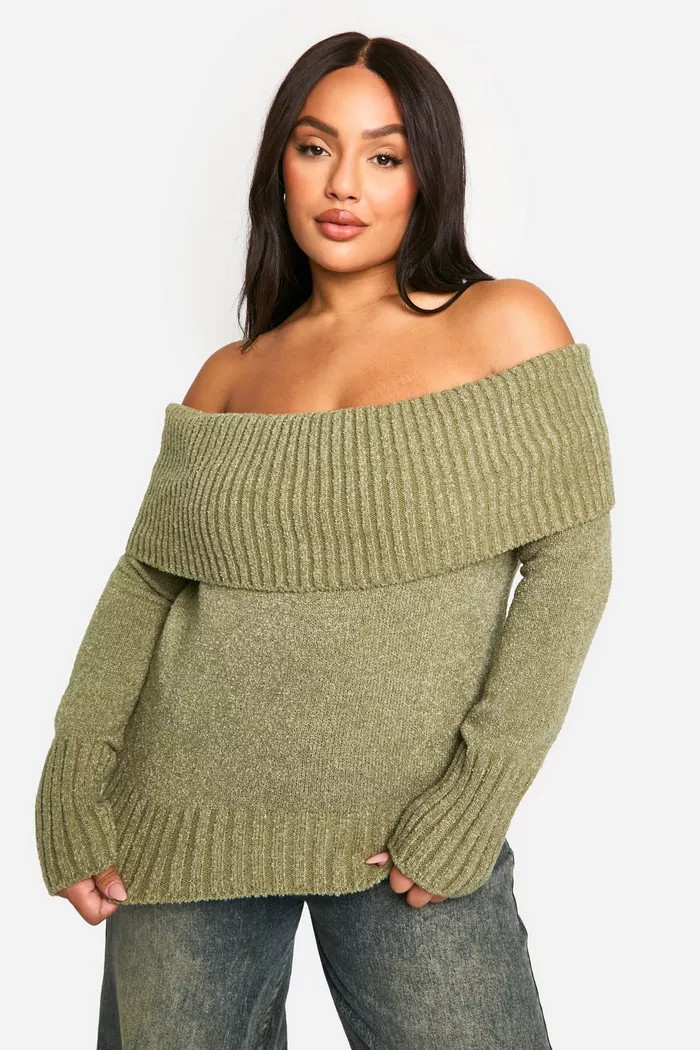 Plus Knitted Bardot Top | boohoo (US & Canada)