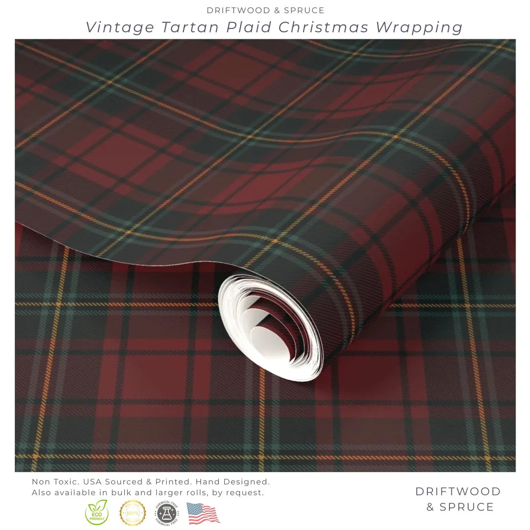 Ralph Lauren Inspired Christmas, Tartan Vintage Classic Christmas Wrapping Paper, Plaid Holiday G... | Etsy (US)
