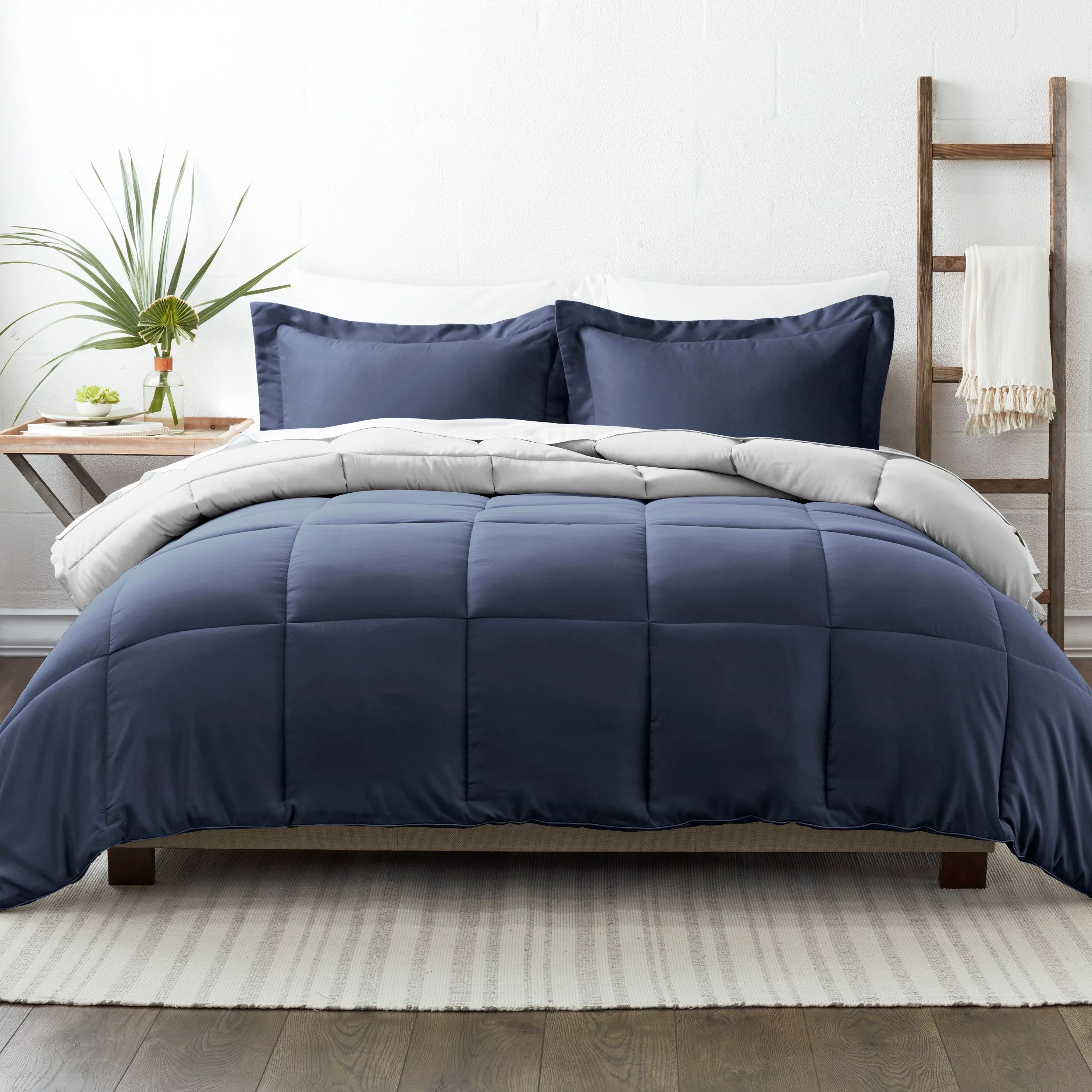 Noble Linens 3-Piece Aqua & Gray Reversible Down Alternative Comforter Set, Full/Queen | Walmart (US)