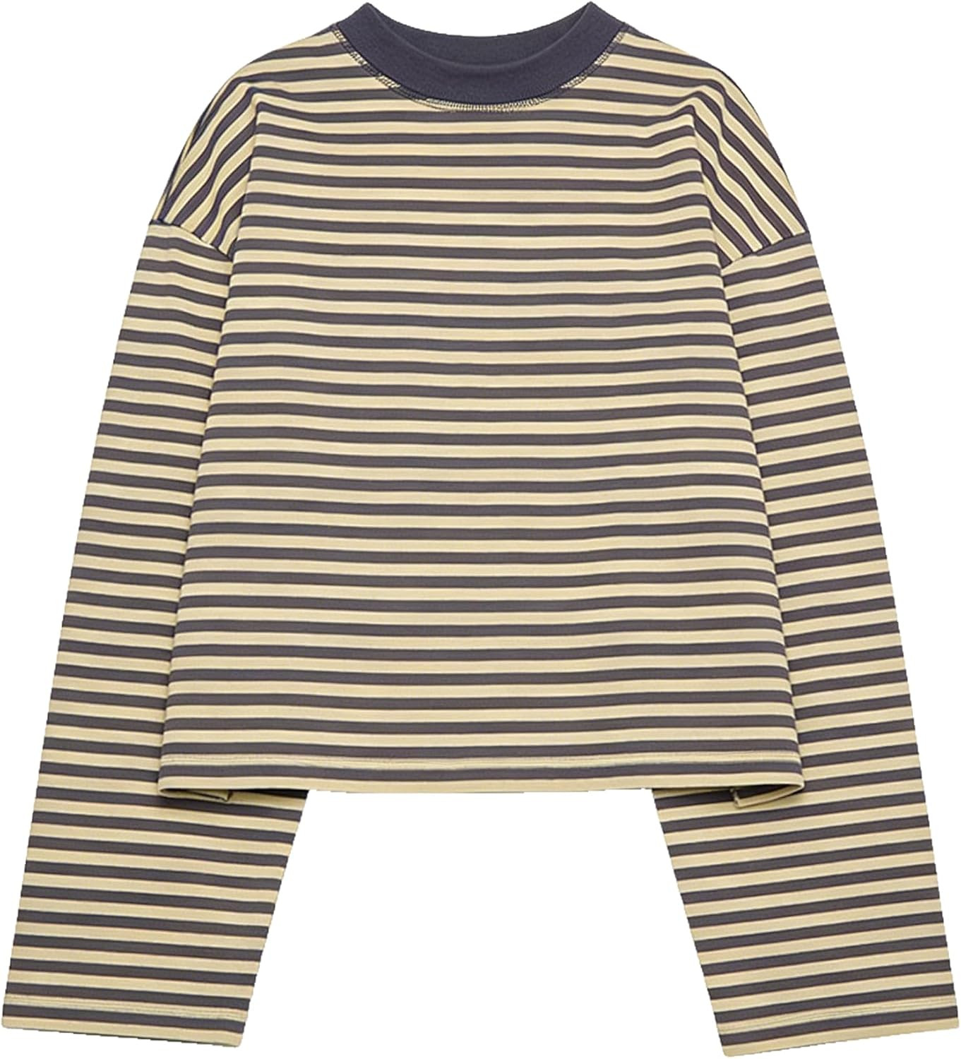 Striped Bloom Long Sleeve Shirt for Women Boxy Tee Top Streetwear | Amazon (US)