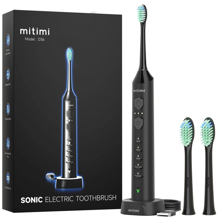 Mitimi D36 Sonic Electric Toothbrush for Adults and Kids - 2 Brush Heads, Wireless Fast Charge, 5... | Walmart (US)