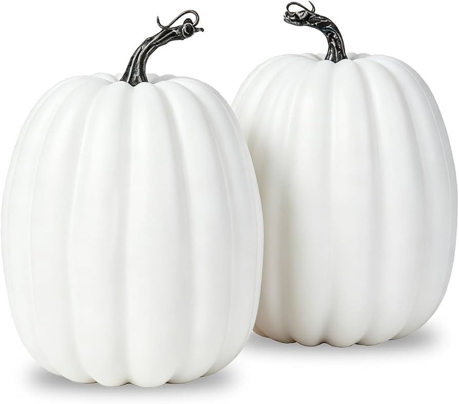 vensovo 2 Pack 8 Inch Large White Artificial Pumpkins for Fall Decor | Amazon (US)