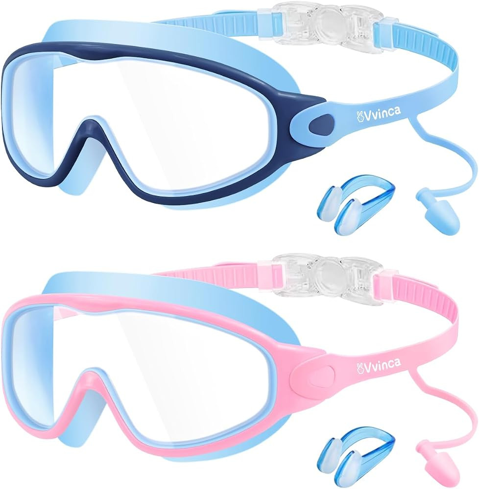 Vvinca Swim Goggles, Kids Goggles with Earplugs& Nose Clip Wide View Anti-Fog/UV Swimming Goggles... | Amazon (US)
