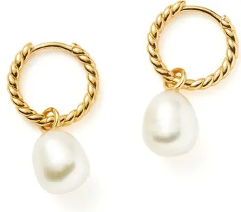 Missoma 18K Gold Vermeil Pearl Drop Twisted Huggie Hoop Earrings | Nordstrom | Nordstrom