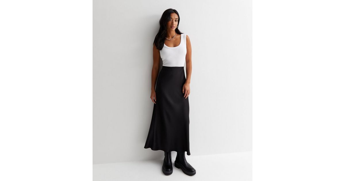 Petite Black Satin Bias Cut Midaxi Skirt | New Look | New Look (UK)