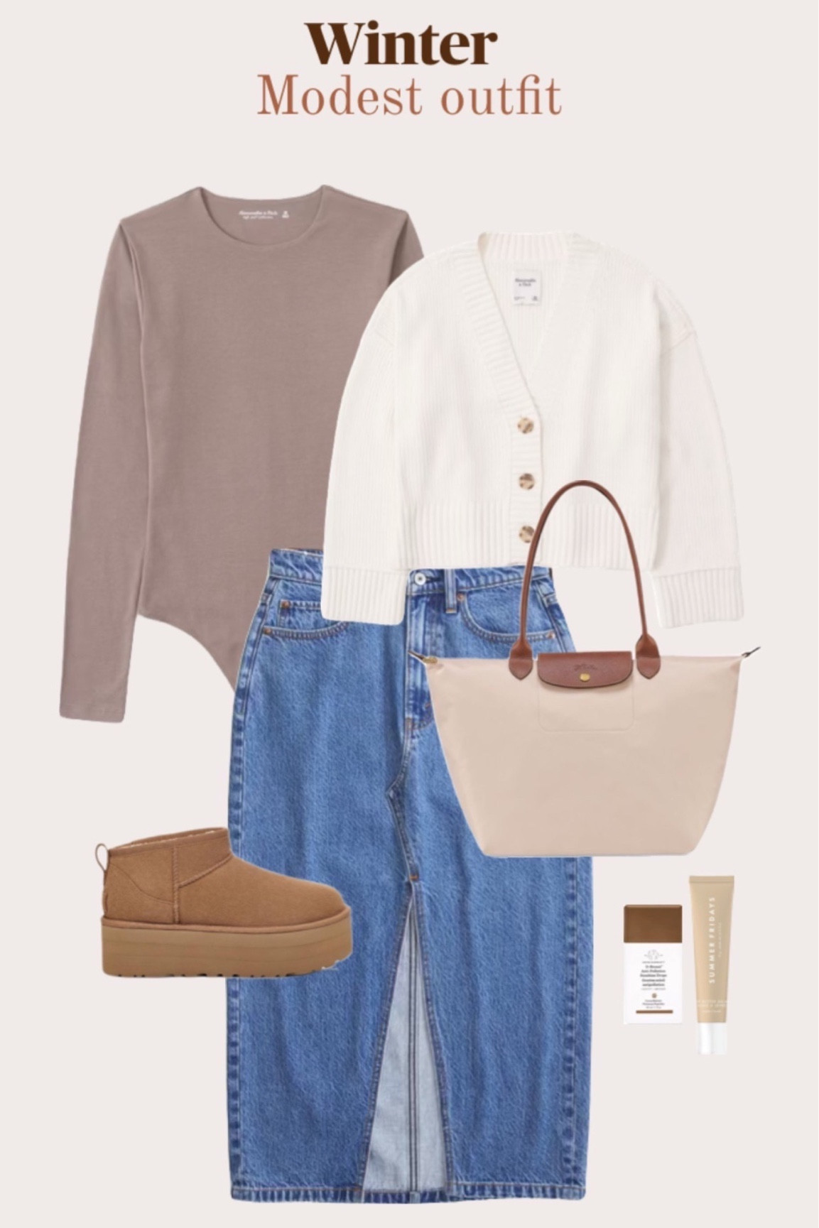 Always giving ideas of modest outfits ✨ Stylish winter ensemble featuring denim skirt, cozy sweater, and Ugg boots! 

Jeans | sneakers |winter outfit | Abercrombie | Ugg | midi skirt | denim skirt | sweater | hoodie | shoes | winter shoes | top 

#LTKstyletip #LTKworkwear #LTKfindsunder100