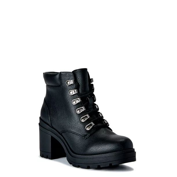 No Boundaries Women's Lace Up Heeled Motto Boot (Wide Width Available) - Walmart.com | Walmart (US)