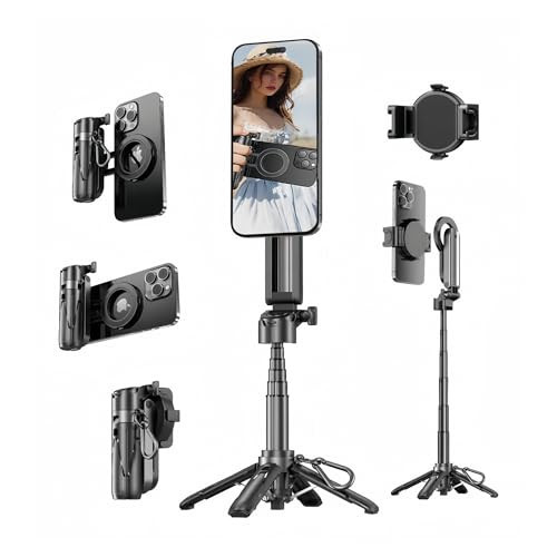 Magnetic Phone Tripod, 4-in-1 Portable Selfie Stick, Pocket Size Foldable Extendable Tripod for iPhone, Selfie Stick with Wireless Remote Control, Phone Stand for Travel, Vlogging, Live Streaming | Amazon (US)