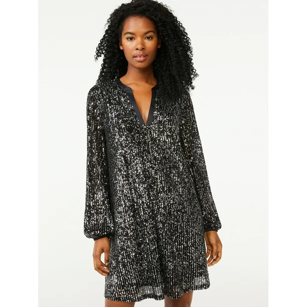 Scoop Women's Stretch Sequin Mini Tunic Dress - Walmart.com | Walmart (US)