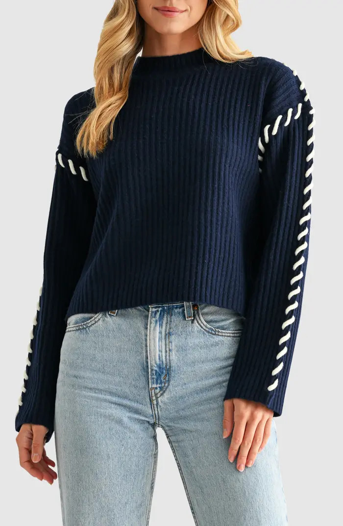Whipstitch Mock Neck Rib Sweater | Nordstrom