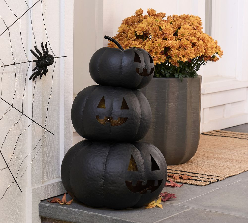 Lit Stacked Hammered Jack O'Lantern | Pottery Barn (US)