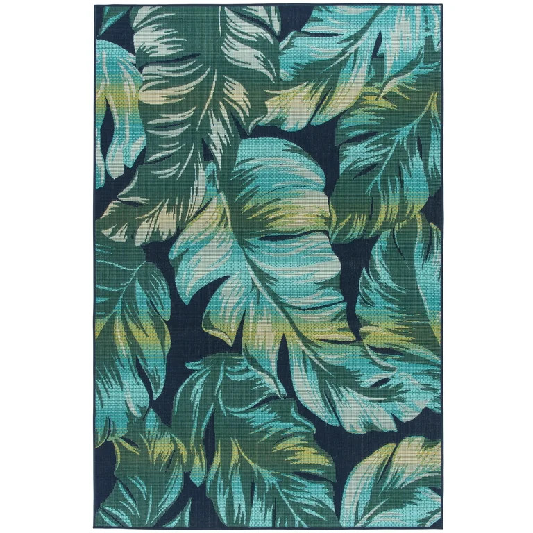 Mainstays 5'x7' Navy Tropical Palm Outdoor Area Rug | Walmart (US)