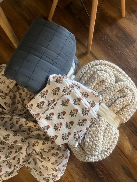 Olivia’s bedding! The dusty blue quilt was a limited studio McGee and no longer available. But I linked the floral sheets and knit throw. 

#LTKhome
