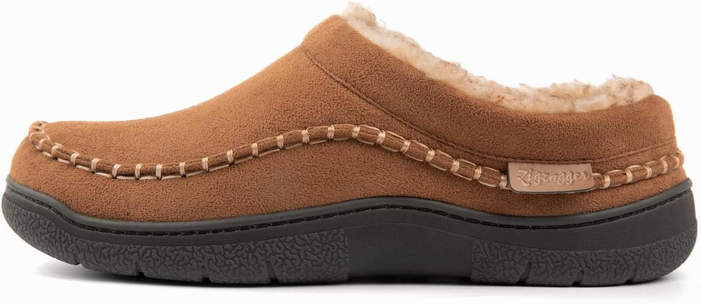 Men's Slip On Moccasin Slippers, Indoor/Outdoor Warm Fuzzy Comfy House Shoes, Fluffy Wide Loafer ... | Amazon (US)