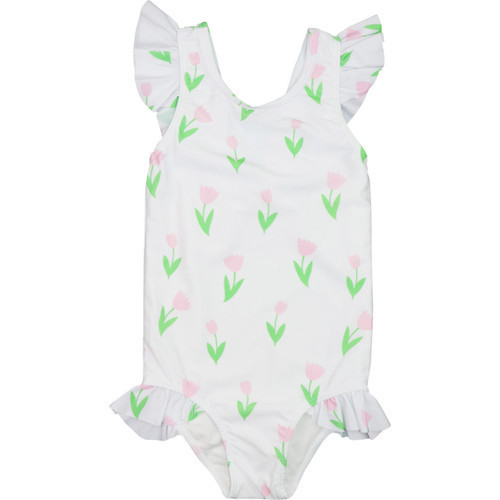 Pink And Green Tulip Print Lycra Swimsuit - Shipping Mid April | Cecil and Lou
