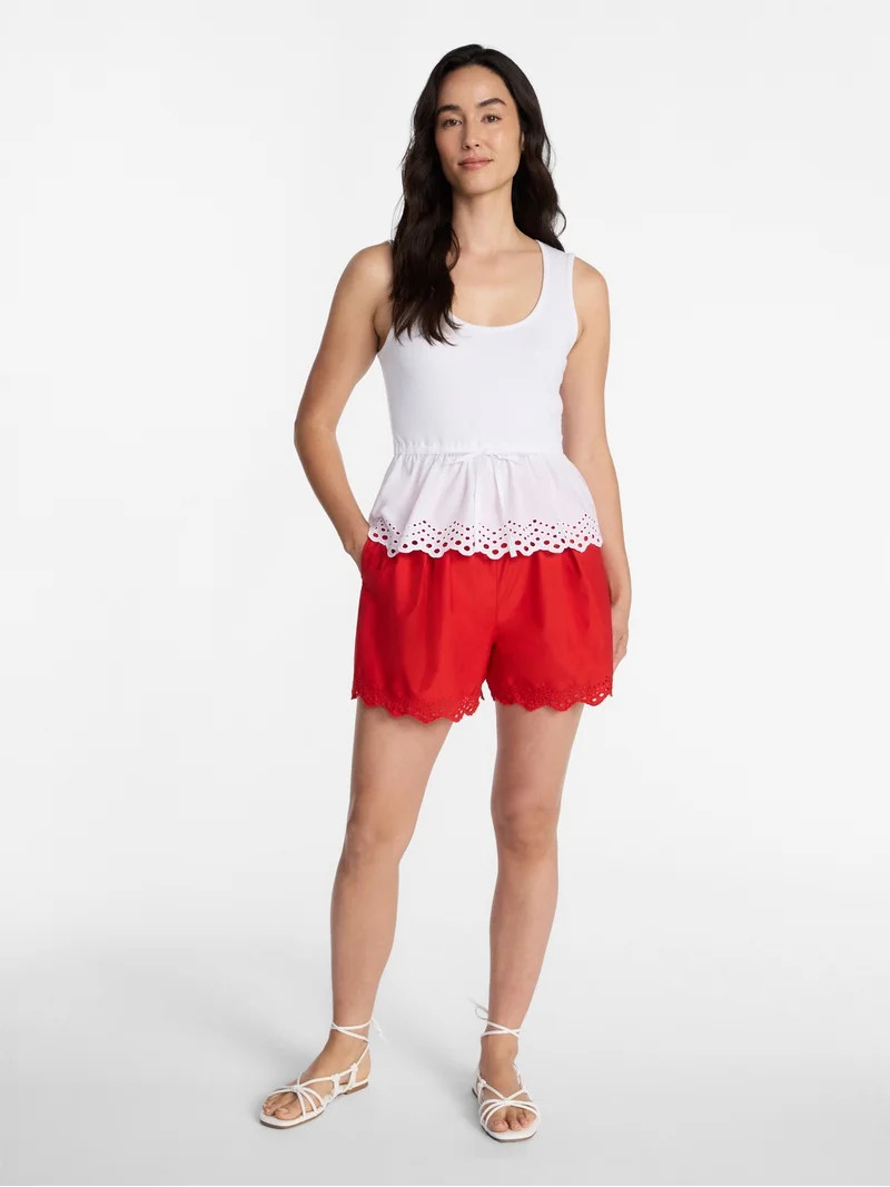Time and Tru Women's Eyelet Trim Shorts, Sizes XS-XXXL | Walmart (US)