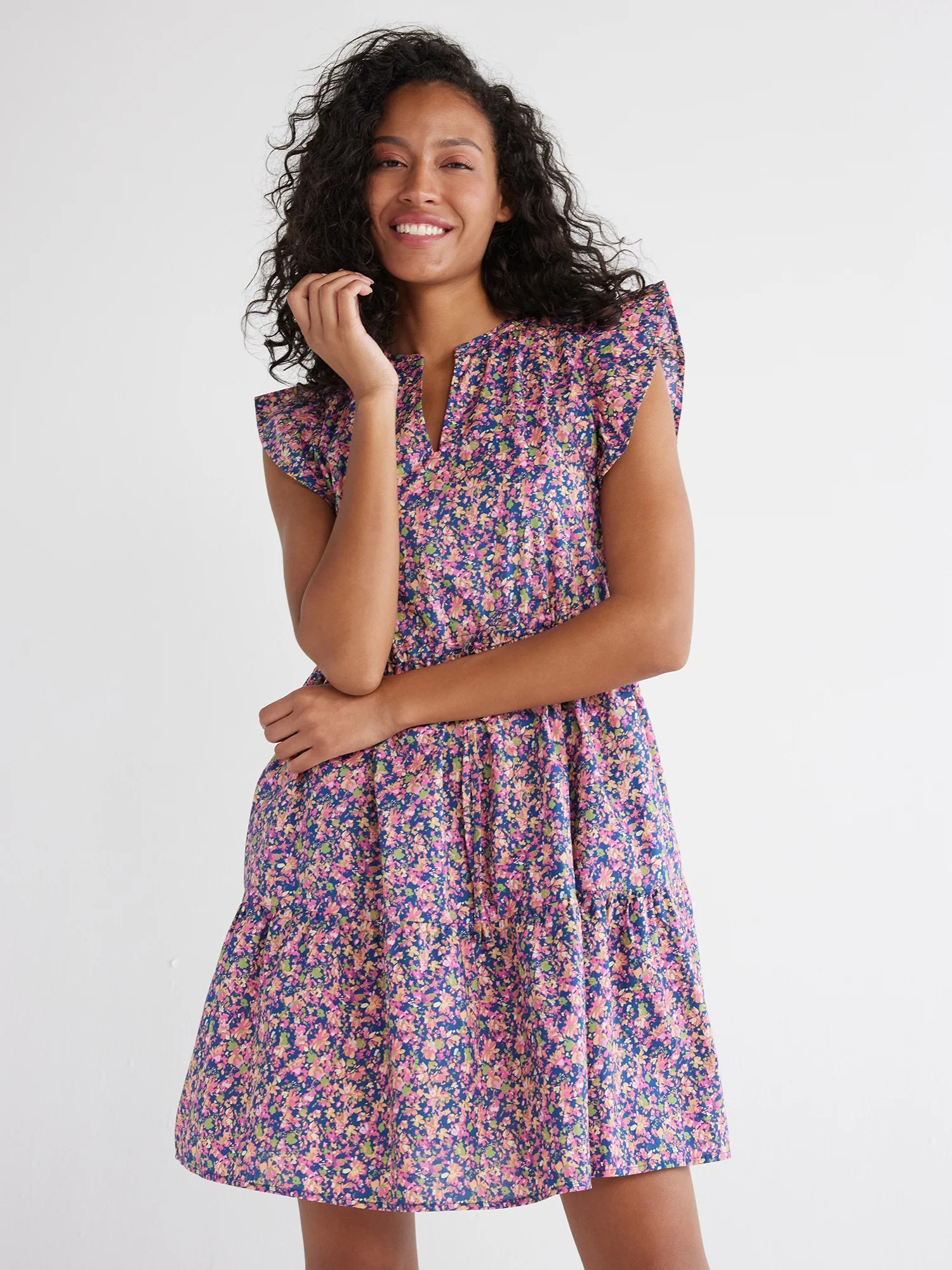 Time and Tru Women's Mini Dress with Flutter Sleeves, Sizes XS-XXXL | Walmart (US)