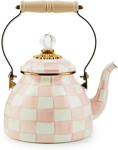 MACKENZIE-CHILDS Enamel Tea Kettle, Stylish Tea Kettle for Stovetop, Pink-and-White Rosy Check, 2... | Amazon (US)