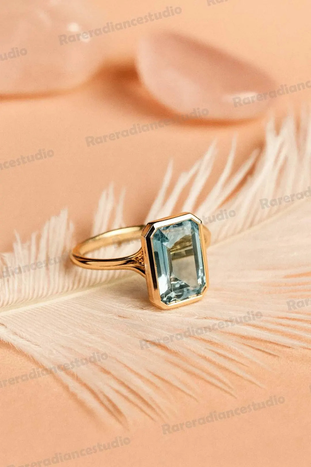 Natural Aquamarine 14K Solid Gold Wedding Ring/engagement Ring for Women/emerald Cut Aquamarine R... | Etsy (US)