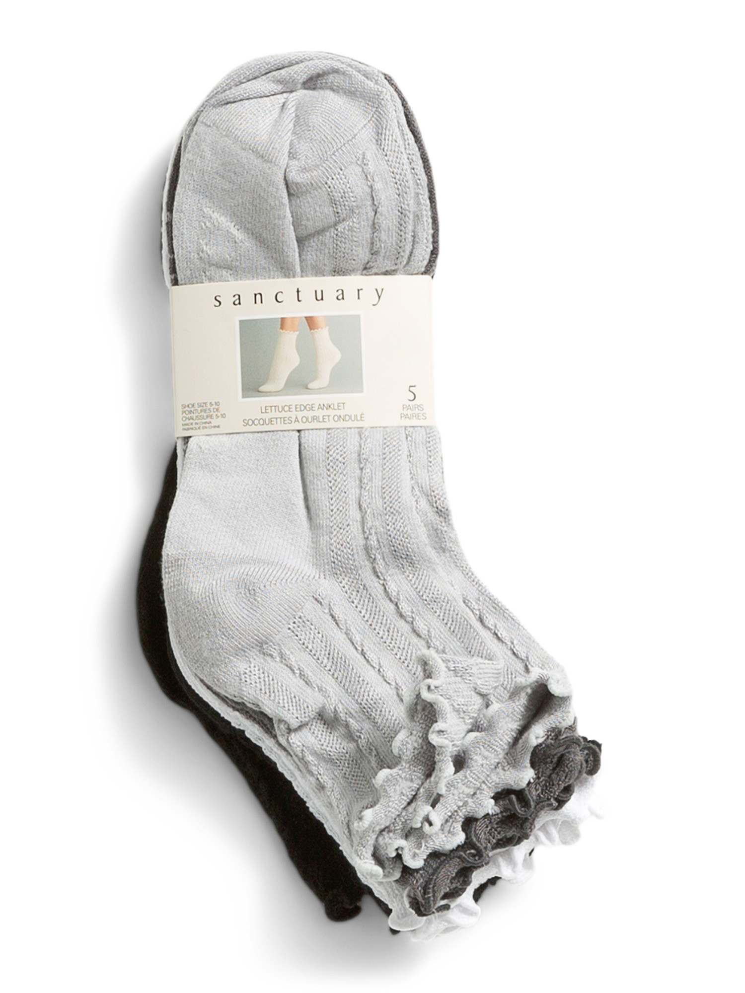 5pk Lettuce Edge Ribbed Ankle Socks | TJ Maxx