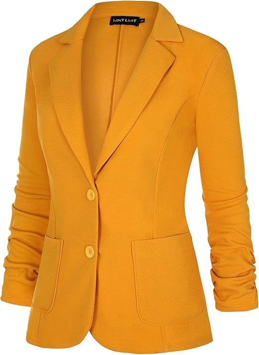 Unifizz Womens Casual Work Office Blazer Pockets Buttons Suit Jacket 3/4 Sleeve | Amazon (US)